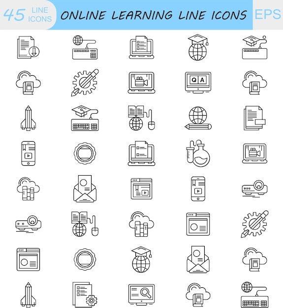 online learning line icons vector icons set
