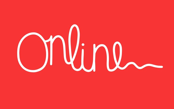 Vector online letras escritas a mano logotipo para tienda escolar en línea u otro