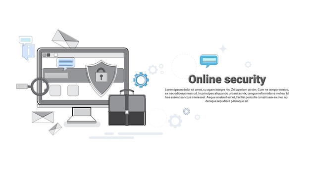 Online security data protection web technology banner vector illustration