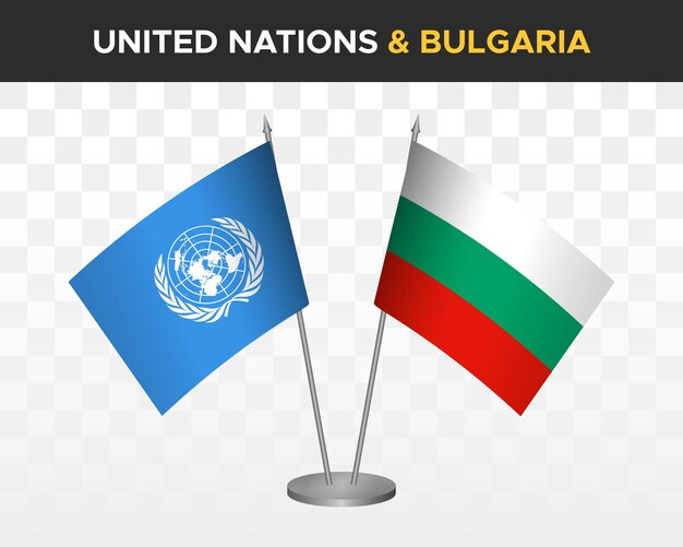 Onu naciones unidas vs bulgaria escritorio banderas maqueta aislado 3d vector ilustración mesa banderas