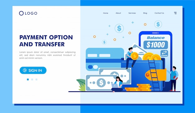 Opción de pago y diseño de vector de página web de transferencia