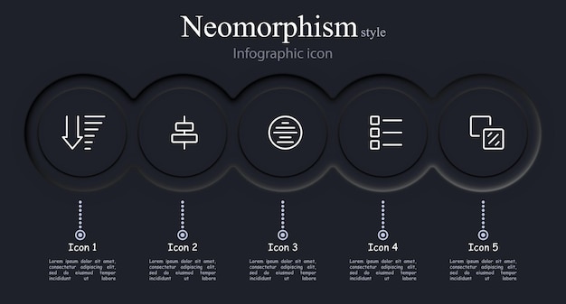 Opciones conjunto de iconos de pozo Opciones de selección de funciones de menú Opciones de configuración de artículos de equipo alternativo Estilo de neomorfismo Icono de línea vectorial para negocios y publicidad