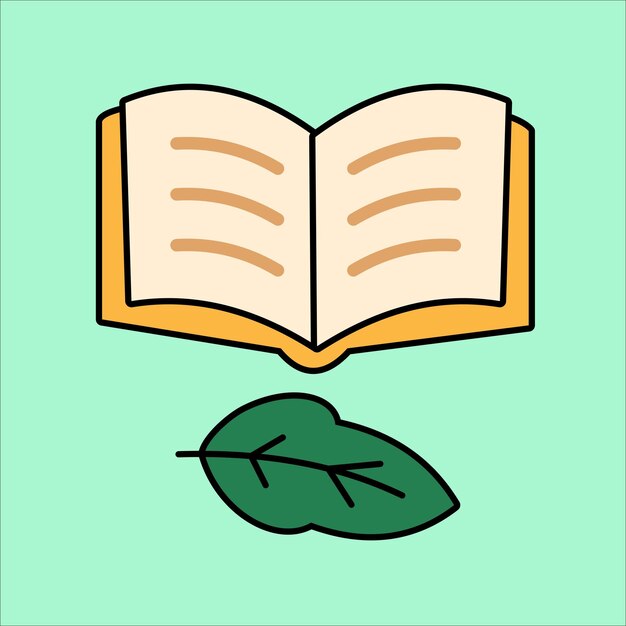 Open Book and Leaf An Educational Nature Illustration
