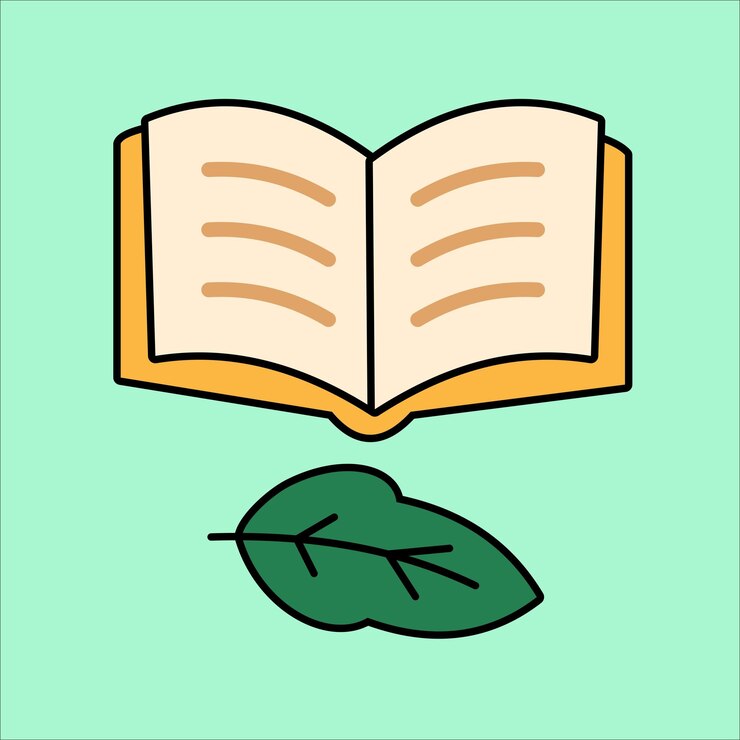 Open Book and Leaf An Educational Nature Illustration