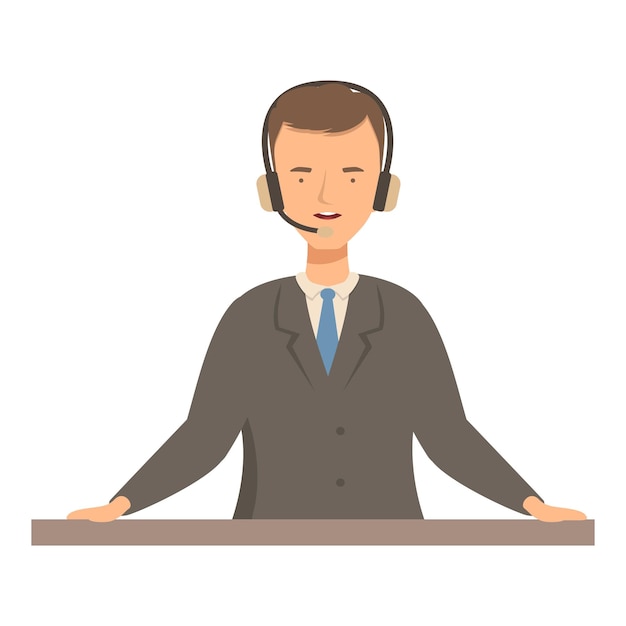 Operador de centro de llamadas masculino con auriculares sonriendo apoyado en el mostrador
