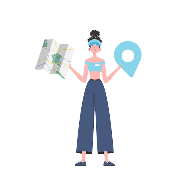 Operador de entrega de agua de niña sosteniendo un mapa El personaje elegante se representa en pleno crecimiento Vector aislado