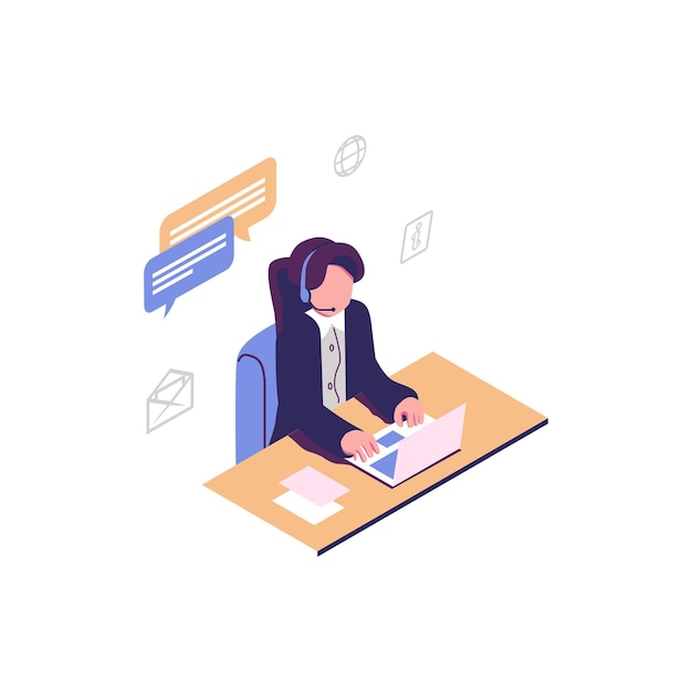 El operador de la línea directa de servicio al cliente asesora al cliente en línea. Soporte técnico global 247 vector de cliente y operador.