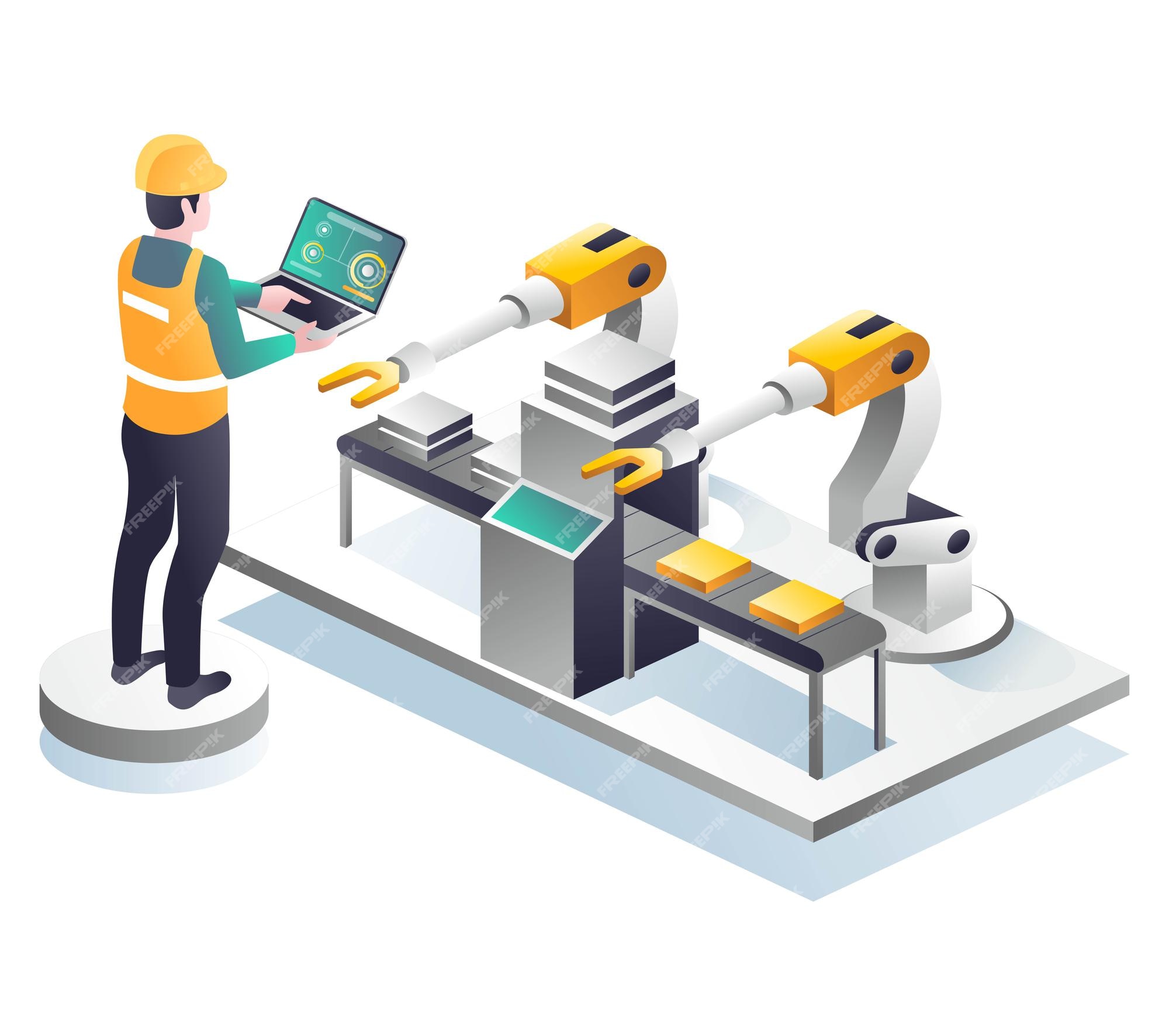 Un operador está monitoreando una máquina cnc | Vector Premium Un operador está monitoreando una máquina cnc | Vector Premium