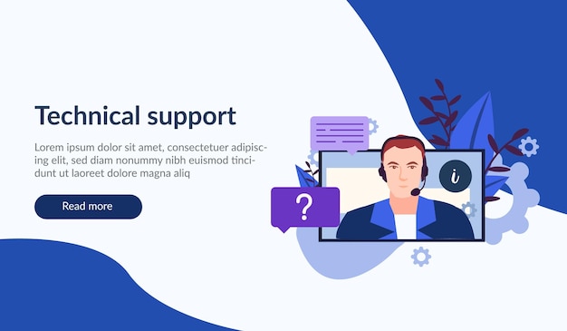 El operador profesional apoya al cliente en el chat. soporte técnico del sitio web. página de destino web