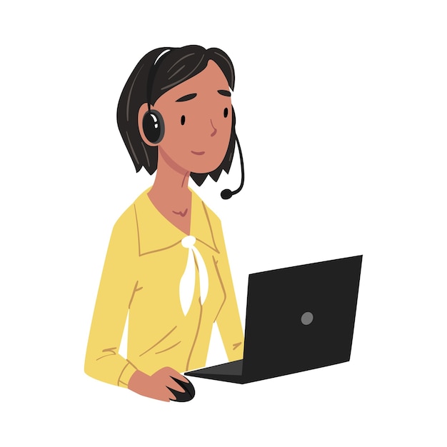 Operadora de centro de llamadas asistente de servicio de atención al cliente con auriculares mesa de ayuda técnica en línea