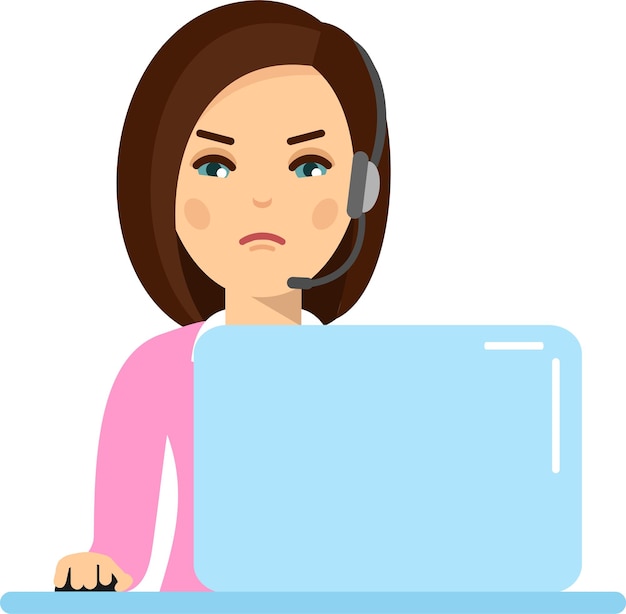 Operadora de línea de ayuda femenina con auriculares en su escritorio con computadora portátil