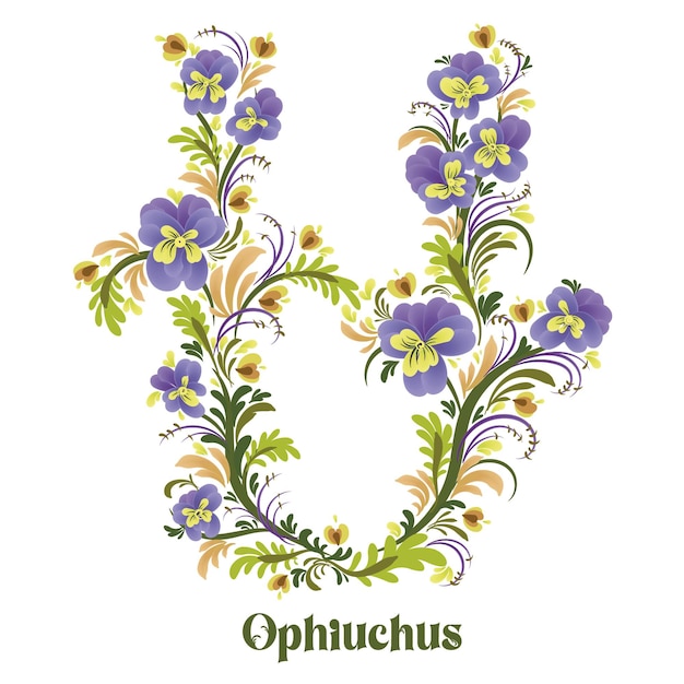Ophiuchus Flor del signo del zodiaco estilizada en vector Petrikovka