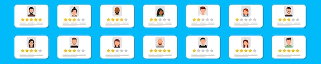 Las opiniones de los usuarios establecen comentarios de los clientes Ilustración vectorial en diseño plano