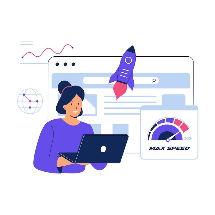 Vector optimación de la carga del sitio web concepto de ilustración de la velocidad de la página