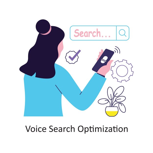 Optimización de la búsqueda por voz diseño de estilo plano ilustraciones de stock vectorial