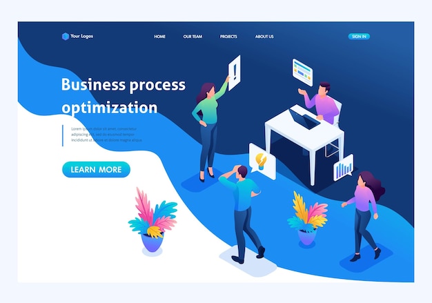 Optimización de conceptos isométricos de procesos comerciales en la oficina conceptos de página de destino y diseño web