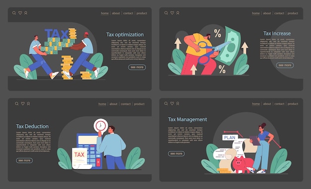 Optimización de impuestos banner web o página de aterrizaje modo oscuro o nocturno configurado presupuestación de eficiencia financiera