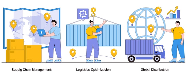 Optimización de la logística de la gestión de la cadena de suministro concepto de distribución global con carácter