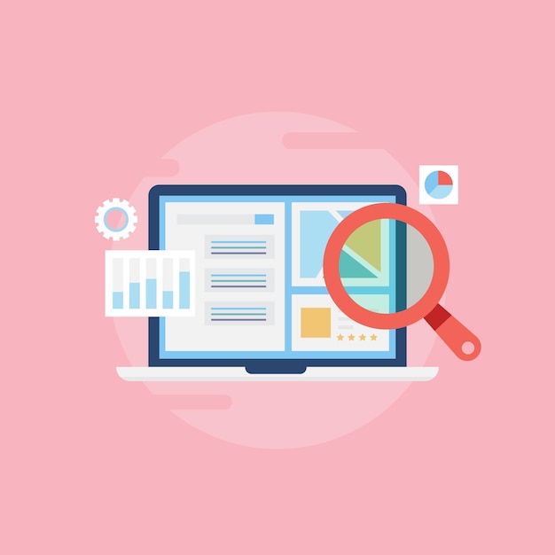 Optimización SEO Informe de SEO de sitio web Análisis de datos Ilustración vectorial con íconos