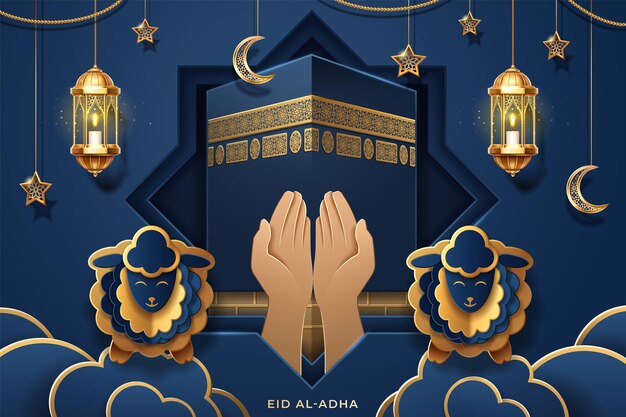 Oración manos kaaba piedra sagrada para eid aladha