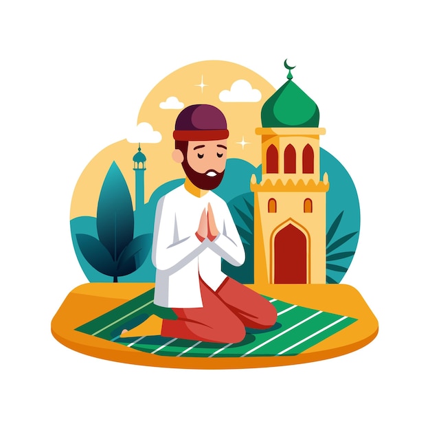 Oración musulmana Ilustración vectorial islámica