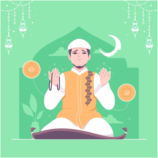 oración nocturna tahajjud dua fondo de ilustración islámica