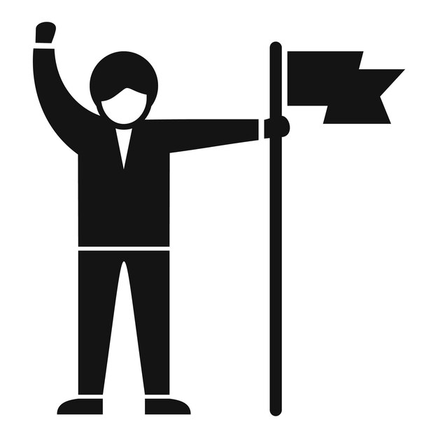Orador motivacional con icono de bandera objetivo vector simple orador de la victoria