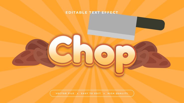 Vector orange marrón y blanco chop estilo de fuente de efecto de texto editable en 3d
