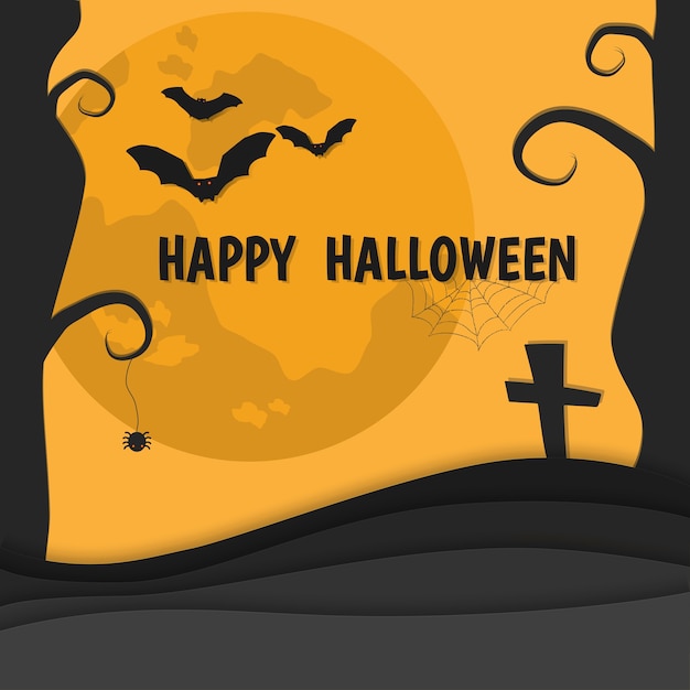 Orange silhouette happy vector banner de halloween.