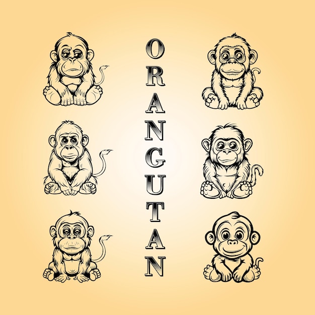 Los orangutanes ilustración vectorial de dibujos animados el conjunto está en un fondo amarillo