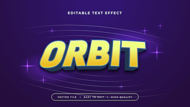 Orbita amarilla y púrpura violeta estilo de fuente de efecto de texto editable en 3D