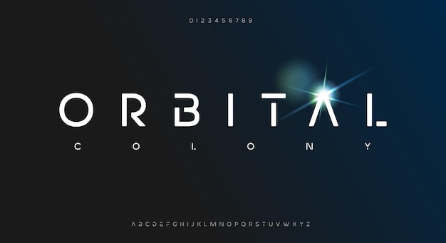 Orbital colony un diseño de tipografía de vector de fuente minimalista moderno futurista