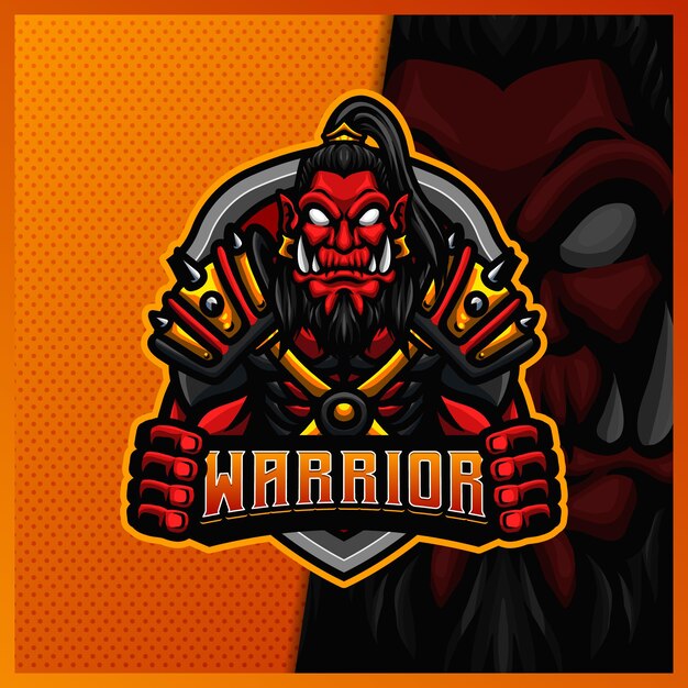 Orc viking warrior samurai mascot esport logo design ilustraciones plantilla, estilo de dibujos animados