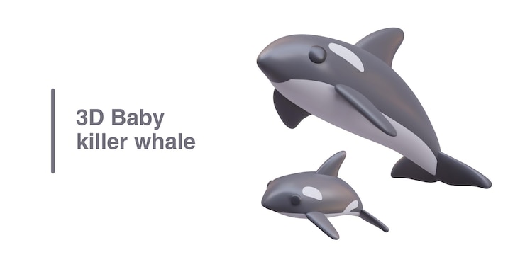 Vector orca adulta y cría orca grande y pequeña familia de depredadores marinos