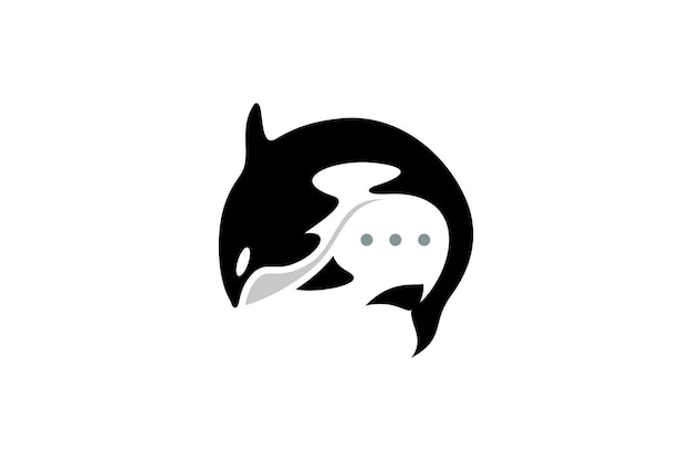 Vector orca chat diseño de logotipo orca ballena y diseño de burbuja de chat aislado sobre fondo blanco