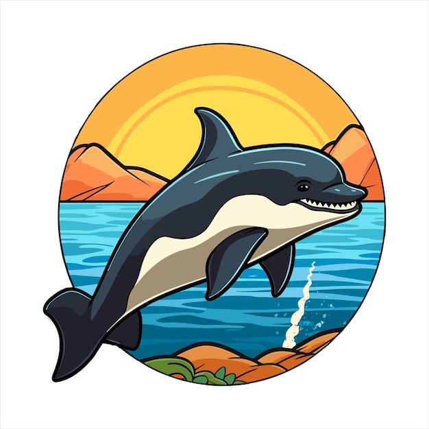 Orca linda dibujos animados divertidos kawaii colorida acuarela playa verano animal de compañía adhesivo ilustración