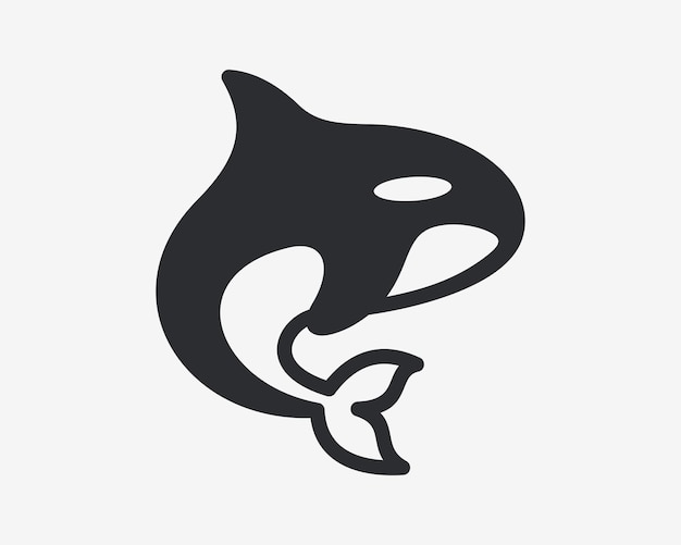 Orca Whale Killer Cetacean Grampus Silueta aislada Mascota Ilustración plana Diseño de logotipo vectorial