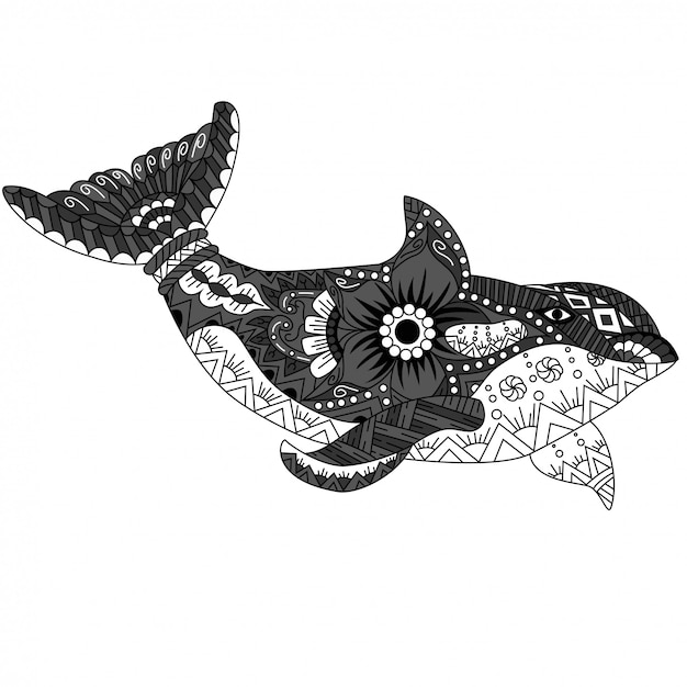 Orca zentangle en estilo de patrón étnico