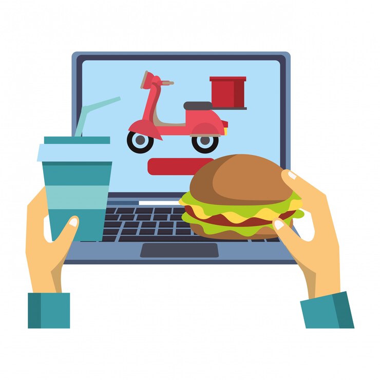 Vector orden de comida en línea y entrega