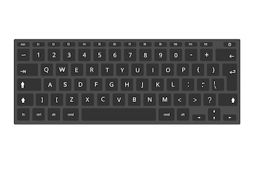 Ordenador portátil negro, plantilla de teclado de computadora aislada en  blanco