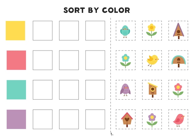 Ordenar por colores Lindos pájaros y pajareras Aprender colores básicos para niños