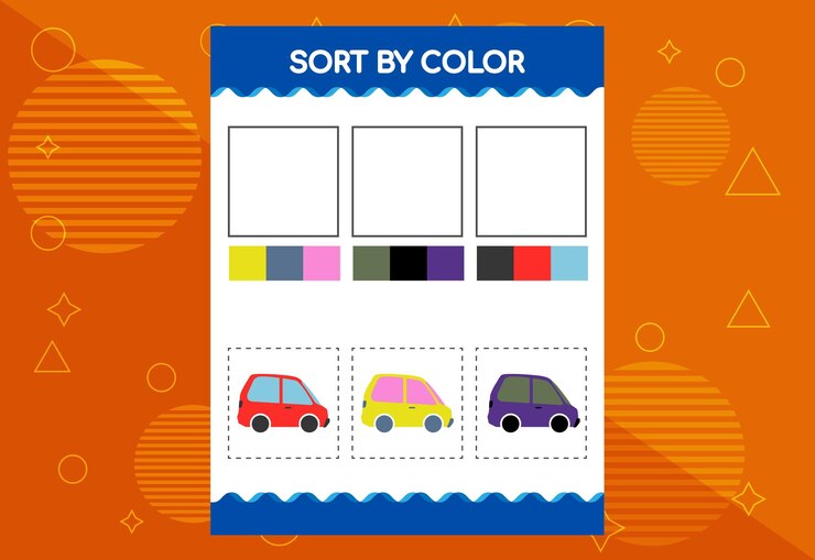 Vector ordenar por hoja de trabajo de color para niños ideal para proyectos escolares y de jardín de infantes hoja de trabajo educativa