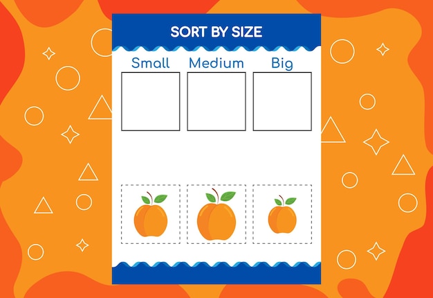 Ordenar imágenes por tamaño con hojas de trabajo educativas de frutas para niños