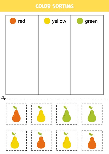 Ordenar peras dibujadas a mano por colores colores de aprendizaje para niños