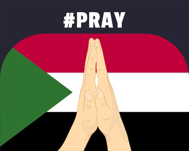 Vector ore por la ayuda de sudán o apoye el concepto de la bandera de sudán con manos de oración