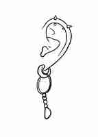 Vector oreja con perforación pendiente decoración de joyas parte del cuerpo humano garabateo lineal libro de colorear dibujos animados