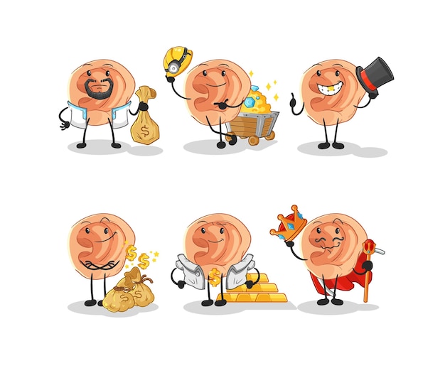 Oreja restaurante grupo personaje dibujos animados mascota vector