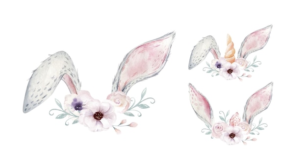 Orejas de conejo de acuarela para decoración de Pascua Ilustración pintada a mano