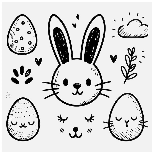 Las orejas del conejo de Pascua, la cara del conejo, el bigote de la pata, el icono de la liebre, el fondo del personaje de dibujos animados.
