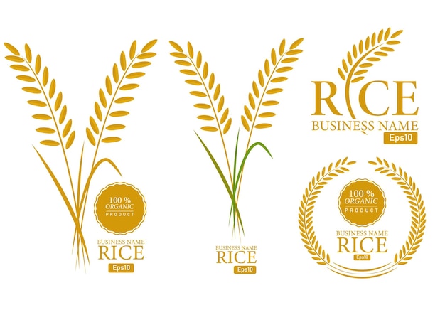 Las orejas doradas del logotipo del arroz en tarros de EPS fáciles de editar